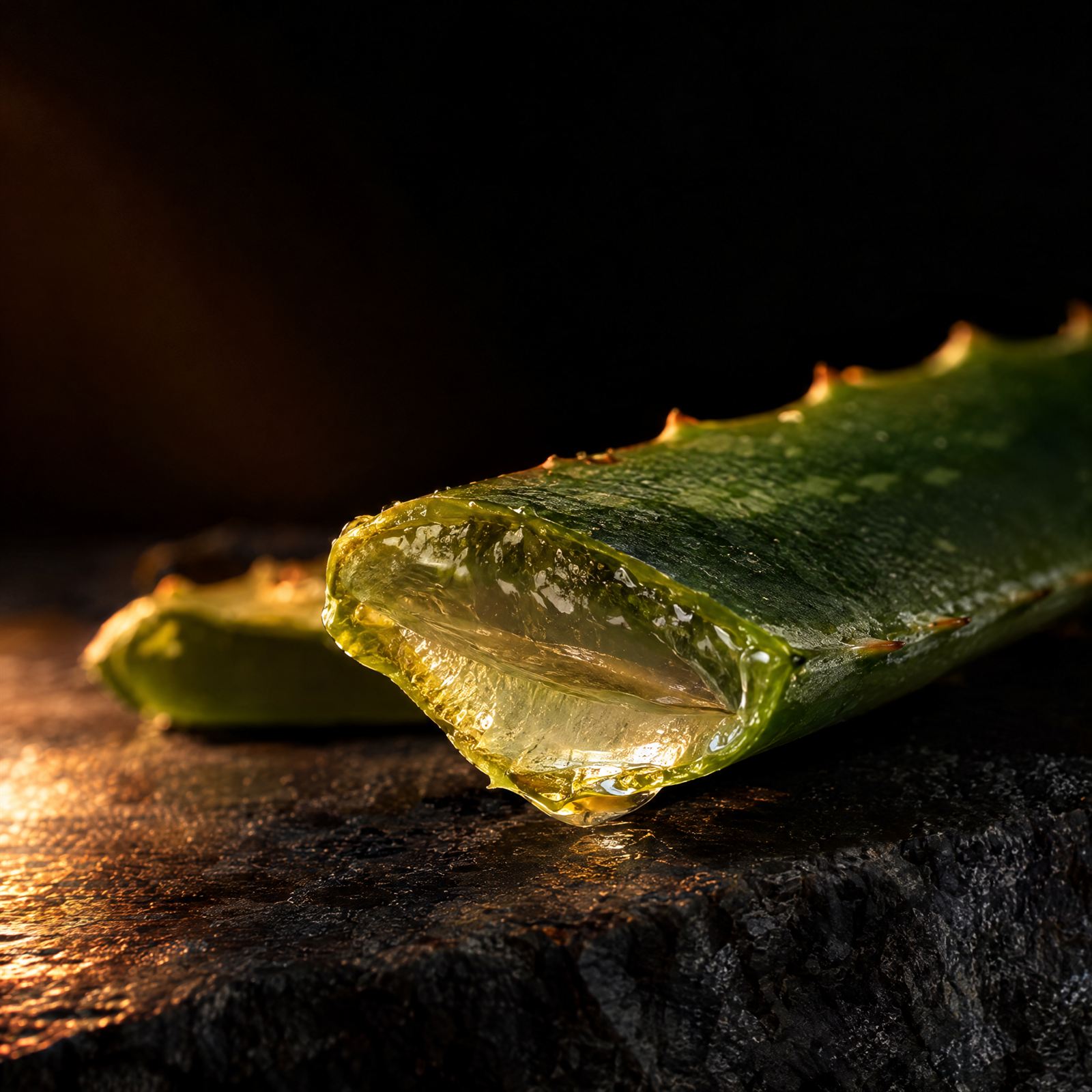 Cut aloe vera leaf with clear gel